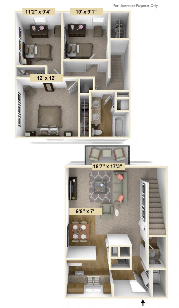 Floor plan for 3 beds, 1.5 baths, 1171 sqft